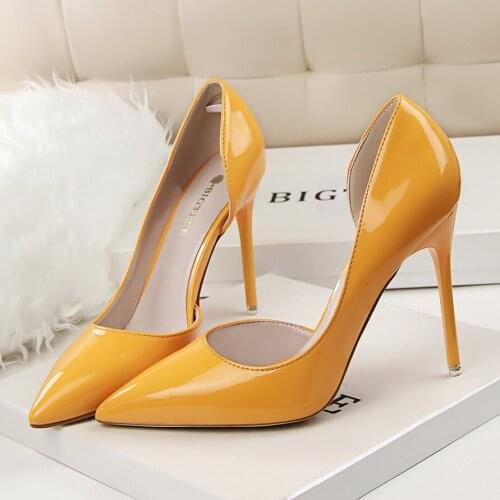 2020 Plus Size 43 Newest Women 10.5cm High Heels Gold Yellow Pumps Female Escarpins Luxury Tacons Lady Sexy Scarpins Dress Shoes
