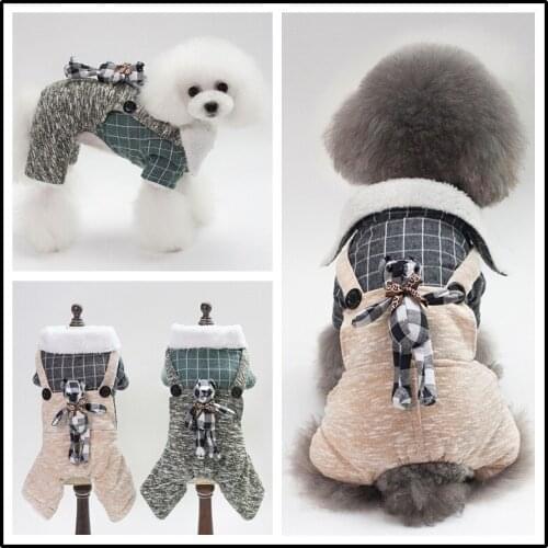 Winter Thickened Warm Pet Dog Coat Fleece Lined Four-leg Dog Clothes for Small Dogs Jacket Plaid Rabbits Puppy Pet Clothing
