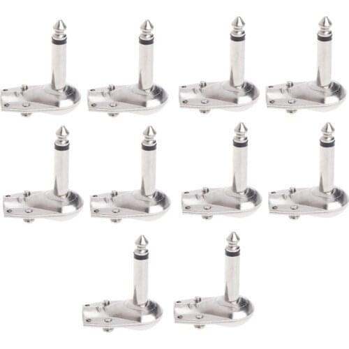 10 Pcs/lot 1/4" 6.35mm Mono Speaker Right Angle Guitar Phono Plug Pancake Connector