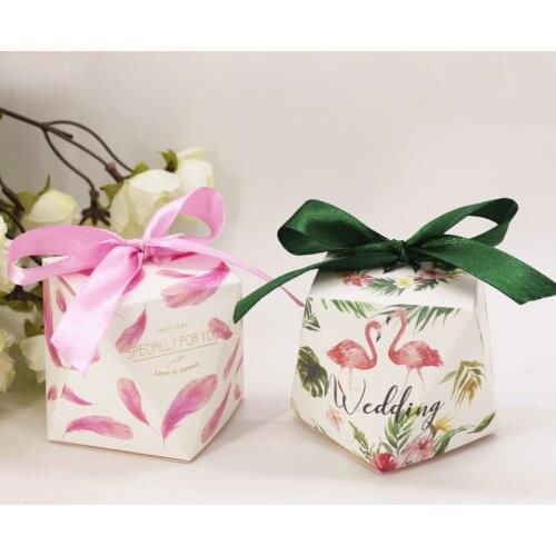 100pcs Flamingo Wedding Party Gift Box,DIY Candy Cookie Gift Paper Box,Style creative personality candy box,Polygon packing box
