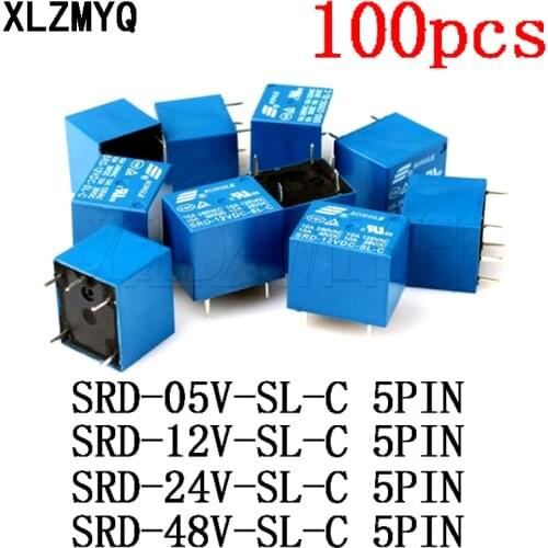 100pcs SRD 5V 12V 24V 48V SRD-05VDC-SL-C SRD-12VDC-SL-C SRD-24VDC-SL-C SRD-48VDC 5 Pin DC 5/12/24 V 10A 250VAC 5DIP Power Relays