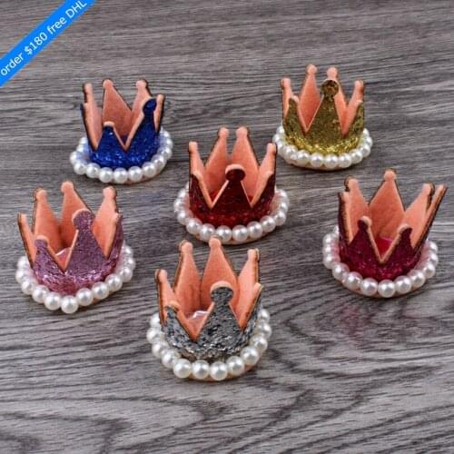 120pcs/lot 6colors Hair Clips 3D Felt Crown Flower For Kids Hair Accessories Glitter Non-woven Tiaras For Craft Hair Ornaments