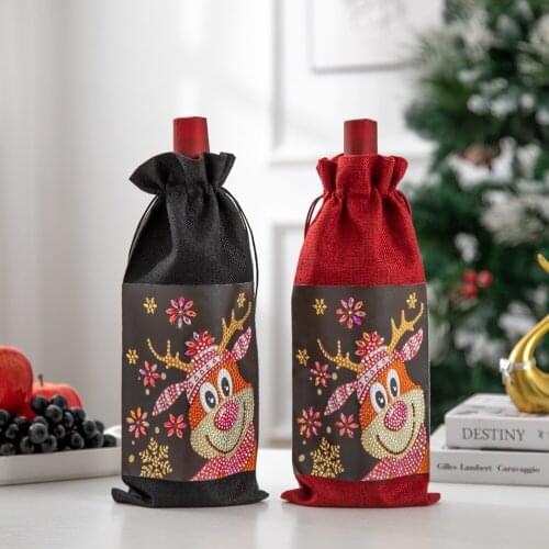 2pcs Diamond Painting Christmas Wine Bottle Cover Merry Christmas Decorations For Home 2022 Christmas Ornament New Year Gifts