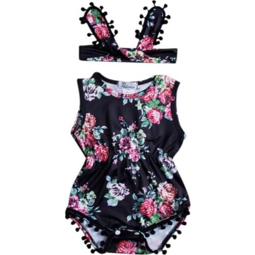 2018 Summer Lovely Baby Girl Romper Clothes Floral Tassel Bodysuit Jumpsuit Headband 2PCS Outfit Sunsuit Tracksuit Clothing Set