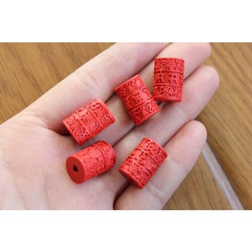 BD077 Tibetan Red ZhuSha Craved Mantras Loose Beads For Jewelry 12mm*17mm Barrel Beads Diy Accessories 5 Beads Lot