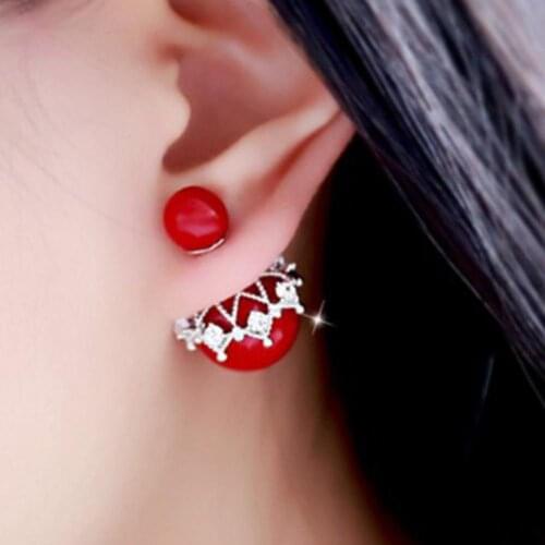 BLUELANS Women Double Sided Imitation Pearl Hollow Flower Ear Stud Earrings Jewelry Gift joyas moda 2020 сережки кольца