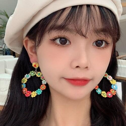 Bohemian Womens Handmade Knitted Acrylic Seeds Beaded Kolczyki Fashion Refreshing Geometry String Beads Earrings Femme Jewelry