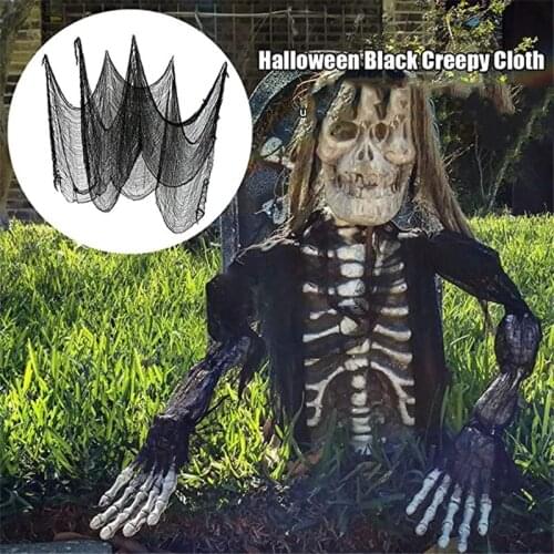 Halloween Ghost Festival Black White Horrifying Creepy Gauze Large Grid Yarn Cloth Halloween Balcony Garden Home Decoration