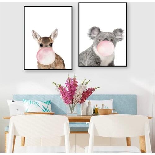 Nursery Decorative Picture Nordic Style Kids Deco Bubble Chewing Gum Giraffe Zebra Animal Posters Canvas Art Painting Wall Art