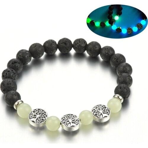 Tree of life luminous glow in the dark Black Lava Stone Bead Bracelet Essential Oil Diffuser Bracelet Jewelry women men Gift