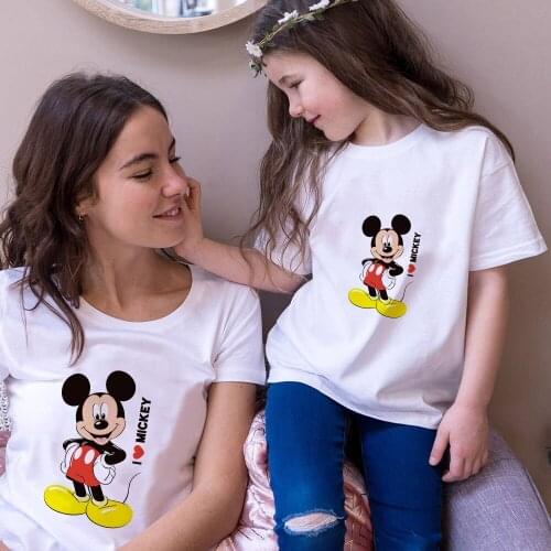 I Love Mickey Lovely Family Matching Clothes Summer Short Sleeve Cartoon Disney Tshirts Harajuku Fashion Family Matching Clothes