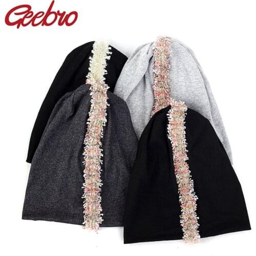 Geebro 2019 New Women Soft Multi color Flower Cotton Beanies Autumn Slouchy Skullies Hat And caps For Ladies Oversize Hats