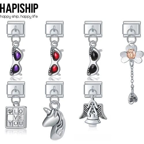 Hapiship Original Daisy Unicorn Glasses Angle Skateboard Italian Charm Fit 9mm Stainless Steel Bracelet Jewelry Making DJ162