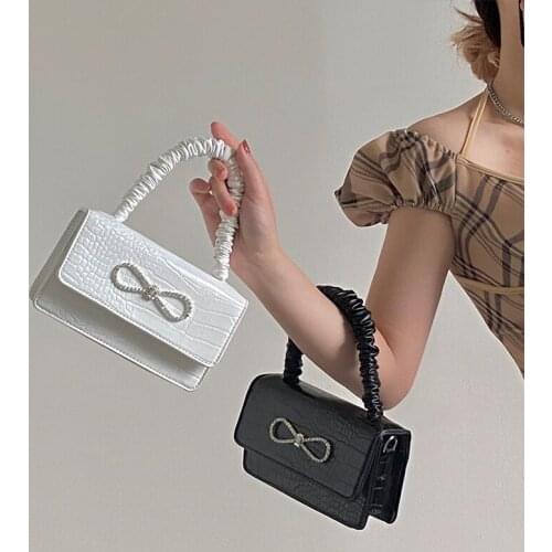 PU Crocodile Pattern Square Handbag Womens Solid Bow Knot Chain Woman Crossbody Bag Fashion Magnetic Buckle Flap Shoulder Bag