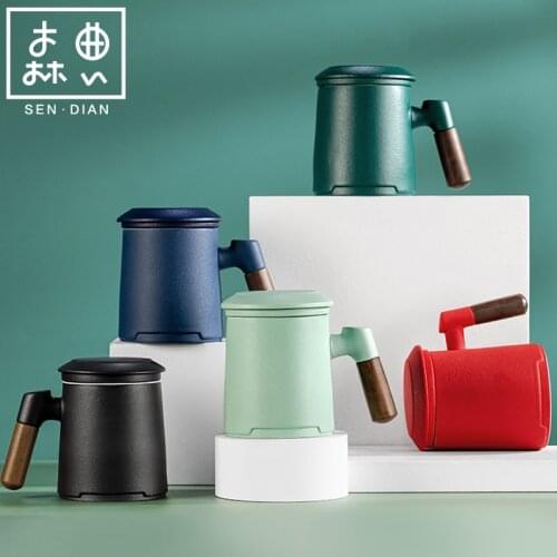 SENDIAN Retro Filter Ceramic Mug With Lid Manual Craft Tea Separation Tea Cup 2021 New Hot Office Home Kitchen Accessories