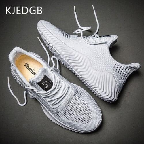KJEDGB 2020 New Ultralight Men Casual Shoes Solid Black White Gray Breathable Comfortable Sneakers Big Size 39-47 Male Shoes