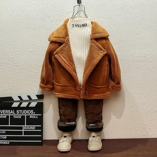 Jacket 2020 spring and autumn new boys and girls Warm jacket children solid color zipper Plus velvet lapel Coat 4 6 8 Years