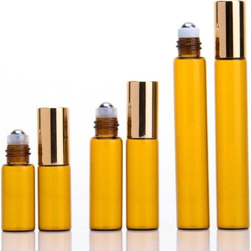 Mini 3ml 5ml 10m Amber Roll On Glass Bottles Roller Ball for Aromatherapy Perfume Essential Oil Sample Bottle Wholesale 1000pcs