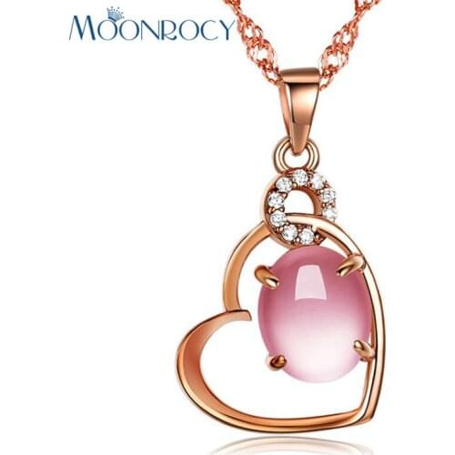 MOONROCY Free Shipping Jewelry Rose Gold Color Ross Quartz CZ Crystal Pink Opal Jewelry Necklace for Women Girl Choker Valentine