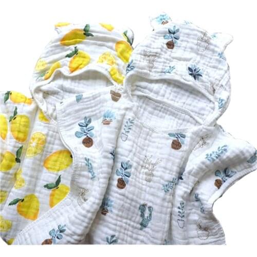 Muslin Cotton 6 Layers Baby Bath Towel Child Beach Towel Cape Cloak Ins Patterns For Girls Boys