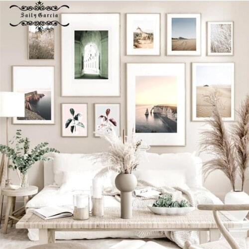 Nature Scenery Poster Desert Ocean Wall Art Canvas Painting Scandinavian Leaf Picture Nordic Print for Living Room Home Decor