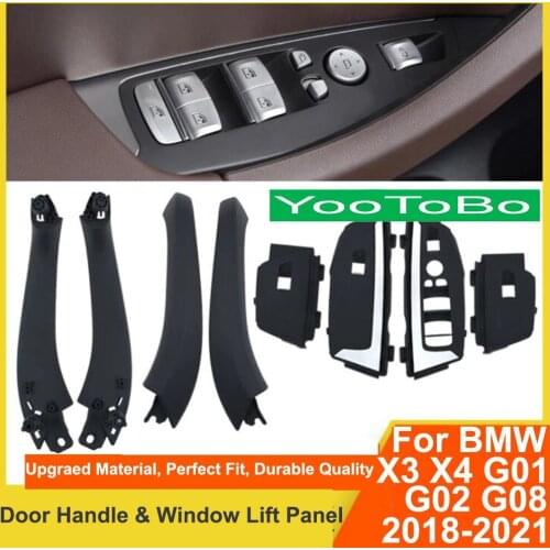 Car Interior Door Pull Handle Black Carbon Fiber Trim Outer Cover Window Lift Switch For BMW X3 X4 G01 G02 G08 F97 F98 2018-2021