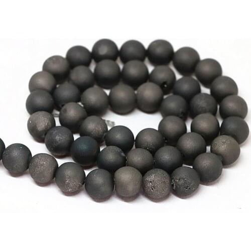 New arrival fashion natural drusy agat crystal electroplate black smile round loose beads 6-14mm elegant jewelry 15inch B1634