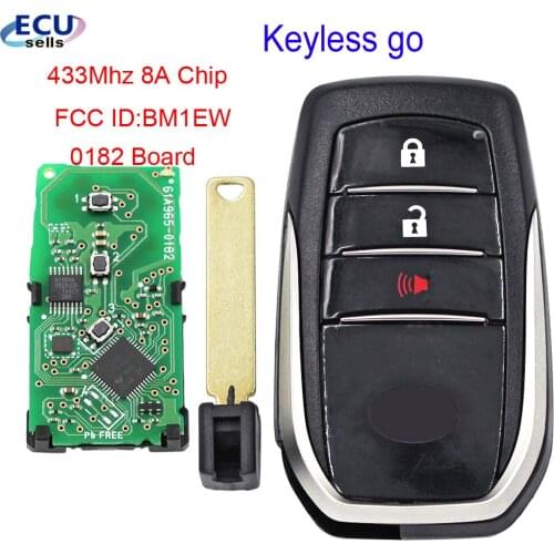 Original 2+1 Buttons Smart Keyless go Remote Car Key For Toyota Fortuner HILUX 433Mhz 8A Chip FCC ID:BM1EW 0182 Board