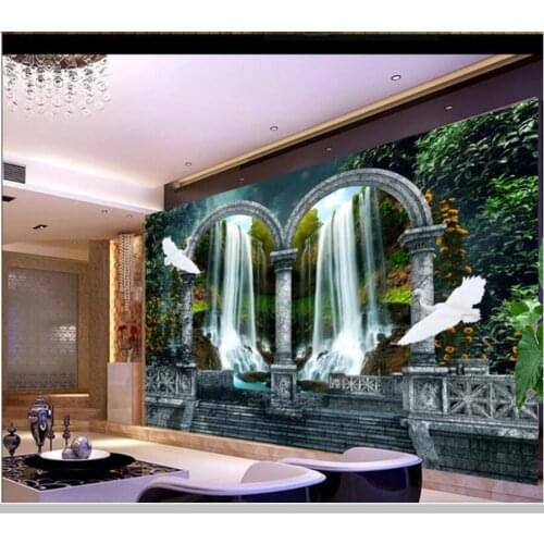 Papel de parede Fantasy Waterfall Roman Arch 3D Landscape wallpaper,living room tv wall bedroom wall papers home decor mural