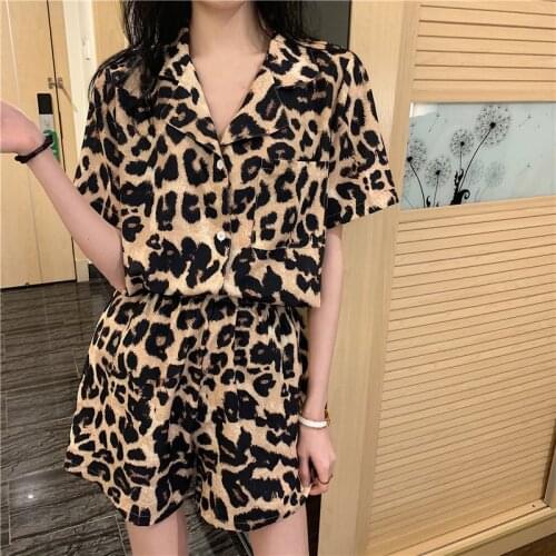 Pajamas Women Leopard Print Sexy Printed Pajamas Casual And Comfortable Home Service Two-Piece Pijama Women Summer Suits Women
