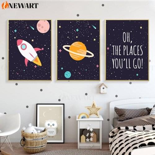 Nursery Children Houseroom Poster Canvas Outer Space Rocket Wall Art Print Painting Nordic Kids Room Baby Bedroom Decoration