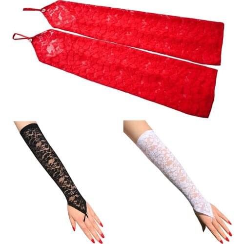 Sexy Lace Glove Summer Sunscreen Protect Arm Sleeves Thin Long Fishnet Glove Bride Party Fingerless Gloves Fashion Women Mittens