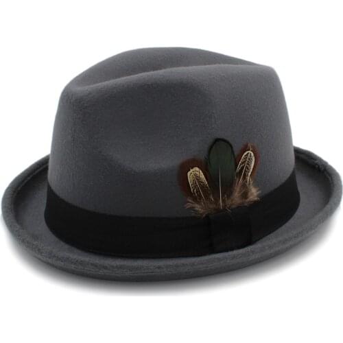 Men Wool Fedora Hats for Dad Dad Roll Up Brim Feather Decorative Church Hat Male Jazz Cap Panama Hat
