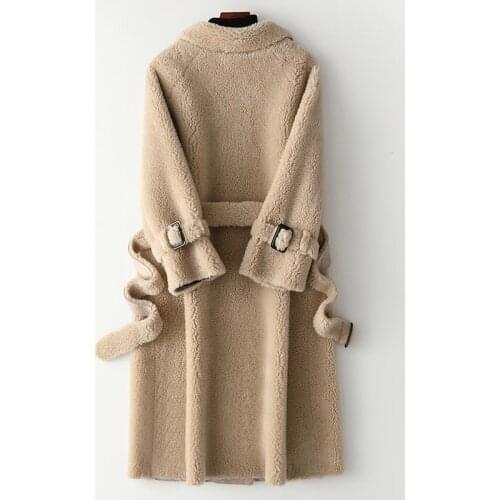 Shearing Sheep Winter Fur Coat Female Wool Jacket Korean Thick Long Womens Fur Coats+belt Elegant Women Clothes 2020 s+belt