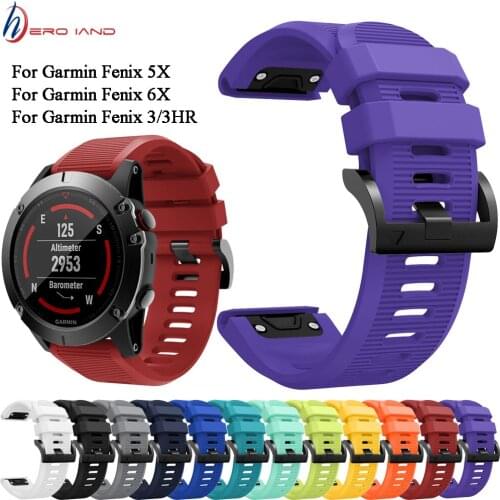 26mm Silicone Watch Strap Replacement for Garmin Fenix 6X 5X/5X Plus Outdoor Sport Band for Garmin Fenix 3 3HR Watchband Straps