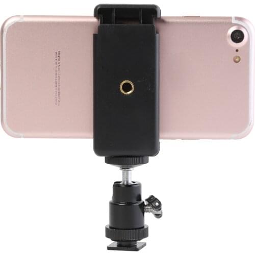 Universal Hot Shoe Phone Holder Pan Tilt 1/4 Screw Interface Metal Ball Head+Phone Hold Selfie Clip Clamp Mount Tripod Adapter