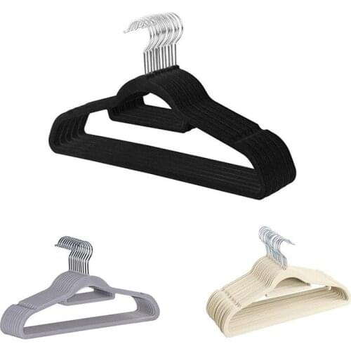 10Pcs/Set Nonslip Flocking Clothes Hanger Space Saving Non-Trace Rotatable Plastic Coat Hanger Wardrobe Closet Storage 45cm