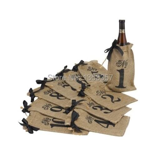 High quality jute linen cheap drawstring bag christmas wine bag drawstring gift pouch custom gift bags for standard 750ml wine