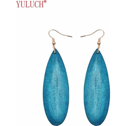 YULUCH 2018 NEW 4 colors irregular teardrop type African wood exaggerated personality fashion earring jewelry gift