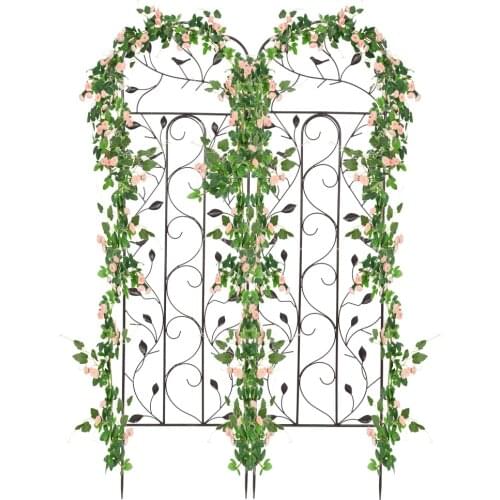 2Pcs Rustproof Iron Garden Trellis for Potted Plants Lattice Climbing Rose Vine Flower Cucumber Clematis Arched Top Leaf Style