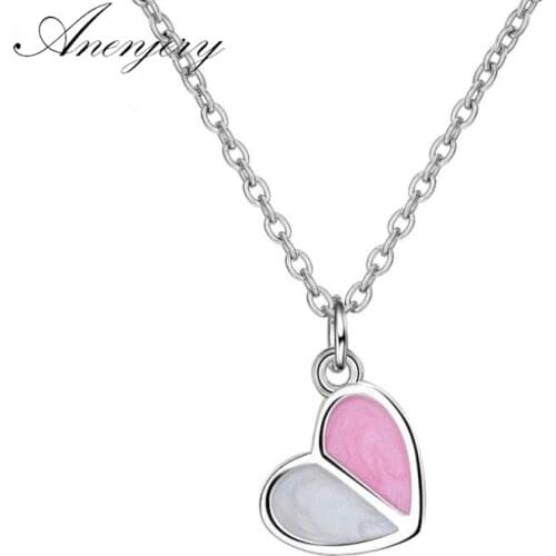 ANENJERY 925 Sterling Silver Necklace Ice Cream Heart Chain Necklace For Women Girl collares choker Good Friend Gift S-N225