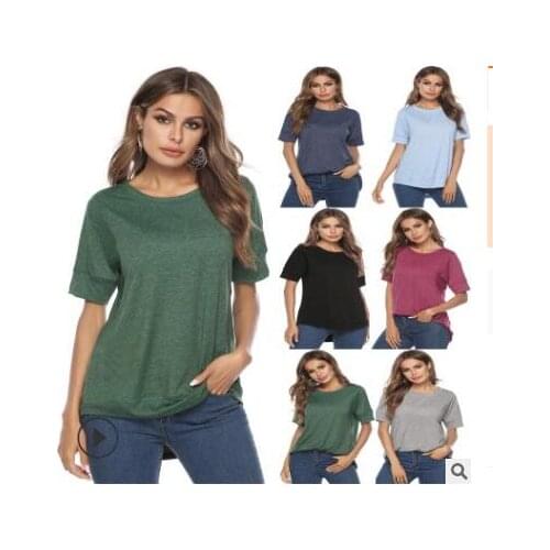 2019 spring dress, sleeves, five-point sleeves, round neck, short, long, long t-shirt, bottoming, womens clothing