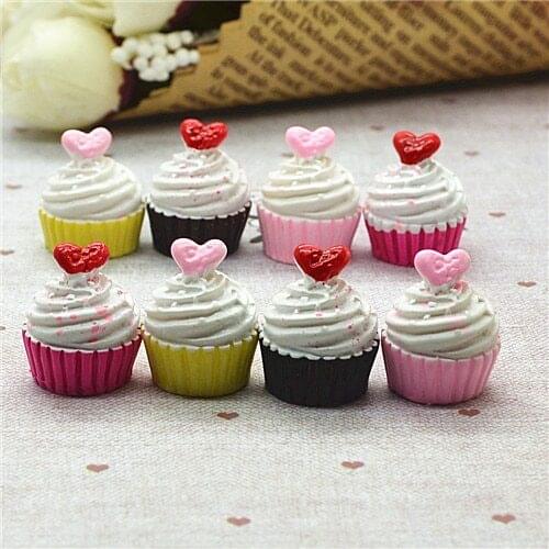 10PCS heart ice cream cup Resin Flat back Cabochon imitation food Art Supply Decoration Charm Craft