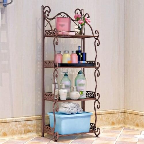4 Layer Nordic Bathroom Corner Storage Shelf Organizer Bathroom Toilet Kitchen Furniture Washbasin Floor Shelf Rack Iron Metal