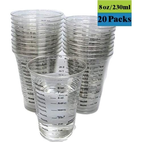 MAONKA 20 Packs 8 oz ( 230ml ) Disposable Graduated Clear Plastic Cups for Mixing Paint, Stain, Epoxy, Resin