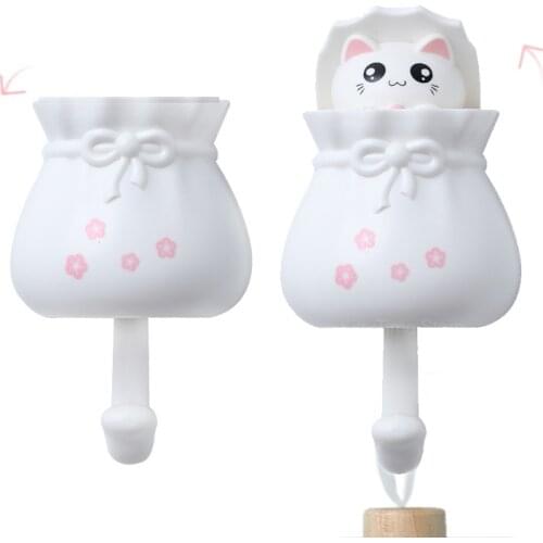 3pcs Hook Kitten Creative Cute Hidden Lucky Cat Wall Hanging Hook Key Hat Scarf Clothes Organizer Strong Sticky Free Punching
