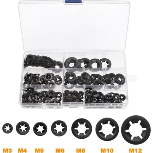 340PCS M3 M4 M5 M6 M8 M10 M12 Push-on Locking Washers Star Nut Metal Quick Speed Star Nut Locking Fastener Assorted Kit
