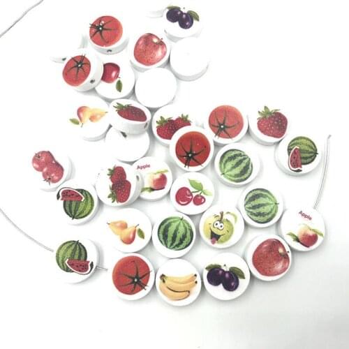 DIY 80pcs Mixed Round Fruit pattern Wood Loose Beads DIY Kid jewelry making Beads 20mm