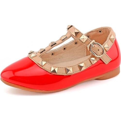 SKOEX Girls Studded T-Strap Flat Shoes for Kids Mary Jane Ballet Dress Flats School Uniform Shoes Fashion Children Princess Shoe
