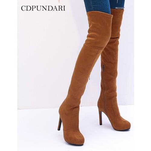 Stretch Fabric High Heels Over The Knee Boots Women Thigh High Boots Ladies Platform Boots Shoes Woman Autumn Winter Long Boots